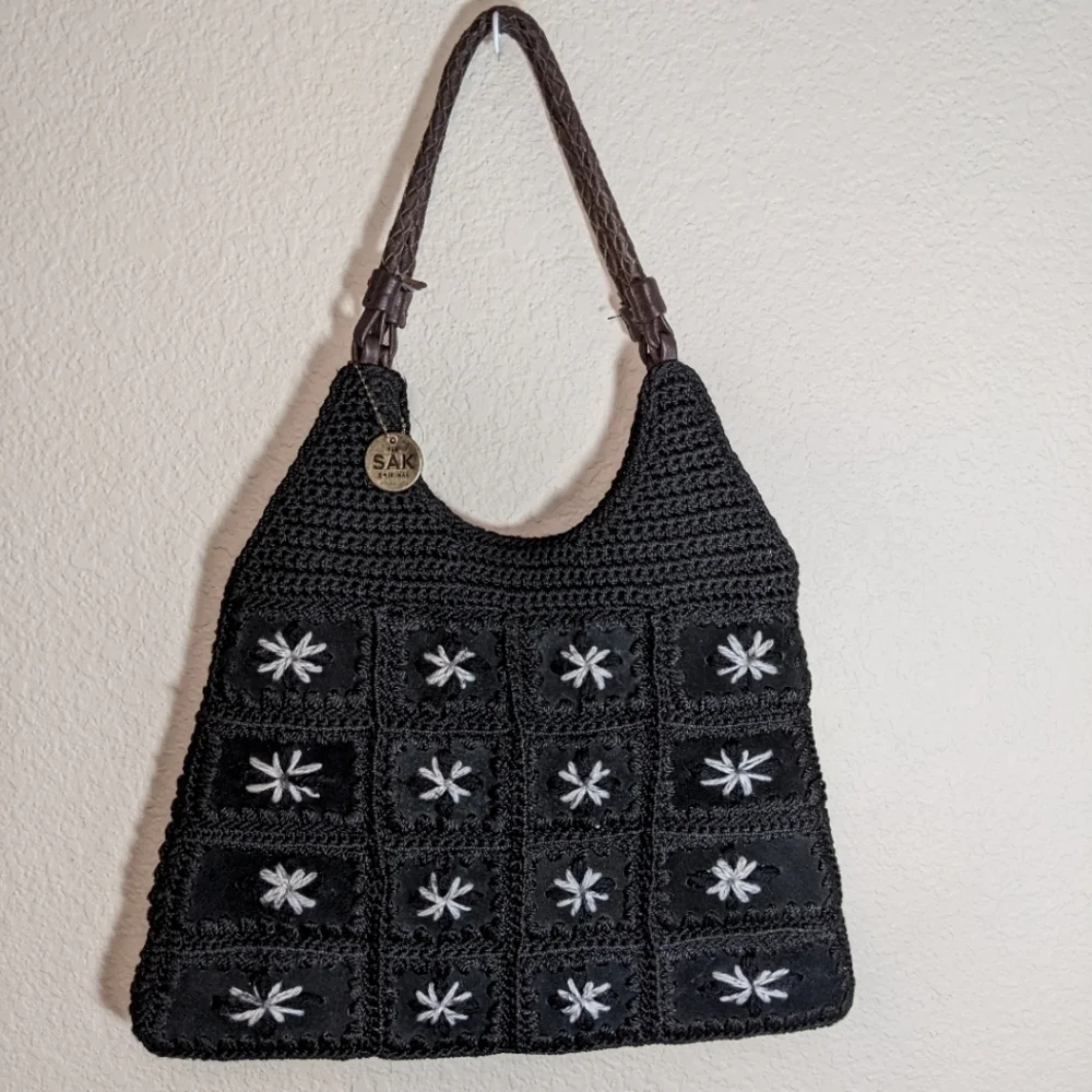 The Sak Sequoia Hand Woven Floral Crochet Purse With Leather Strap